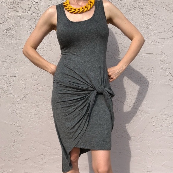 STELLA LUCE Asymmetrical Bodycon Mini Dress Stretch Jersey Knit Side Knot Large - Picture 1 of 6